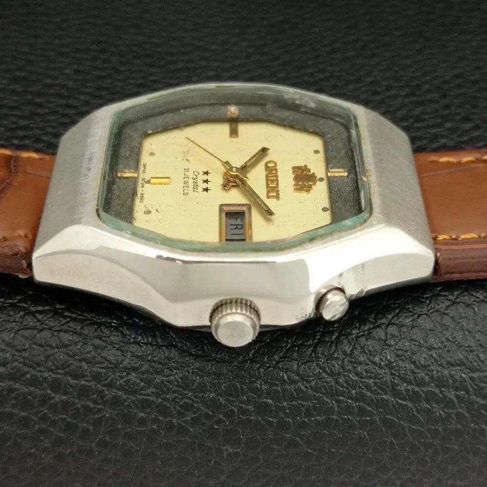Vintage 1978 Orient Automatic Mens Silver Watch W/daydate & Gold accents
